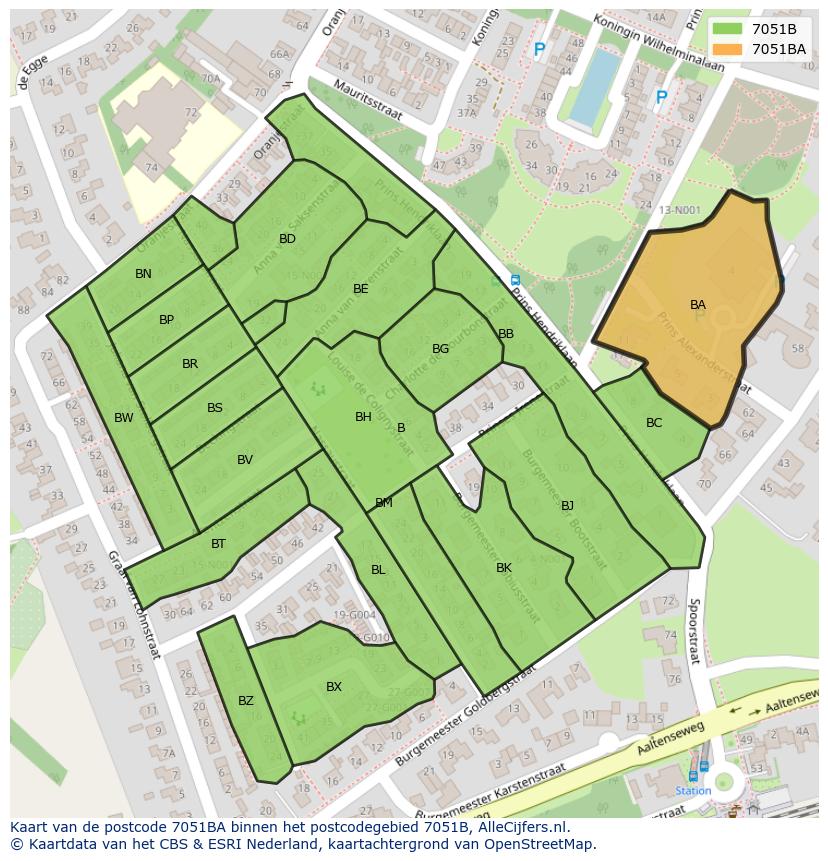Afbeelding van het postcodegebied 7051 BA op de kaart.
