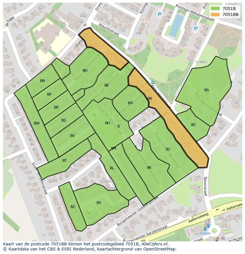 Afbeelding van het postcodegebied 7051 BB op de kaart.