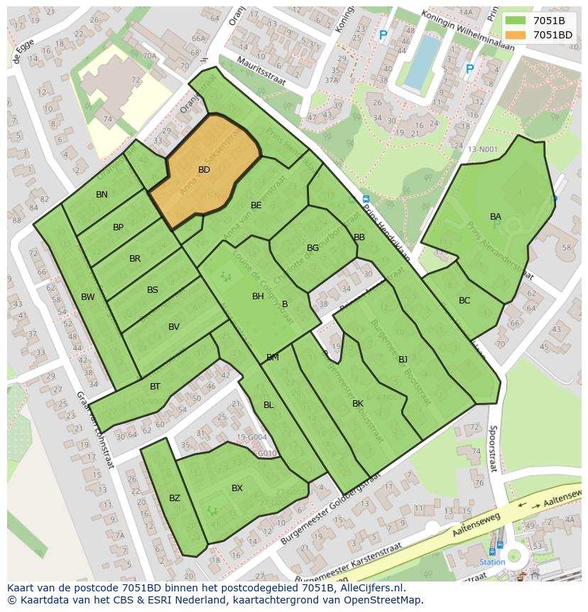 Afbeelding van het postcodegebied 7051 BD op de kaart.