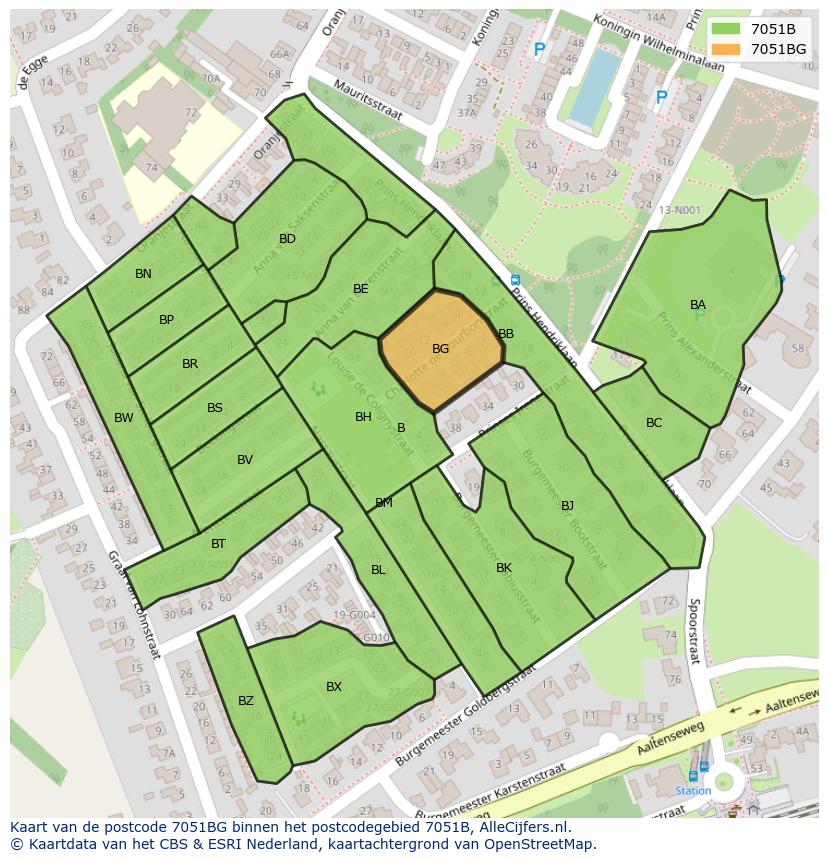 Afbeelding van het postcodegebied 7051 BG op de kaart.
