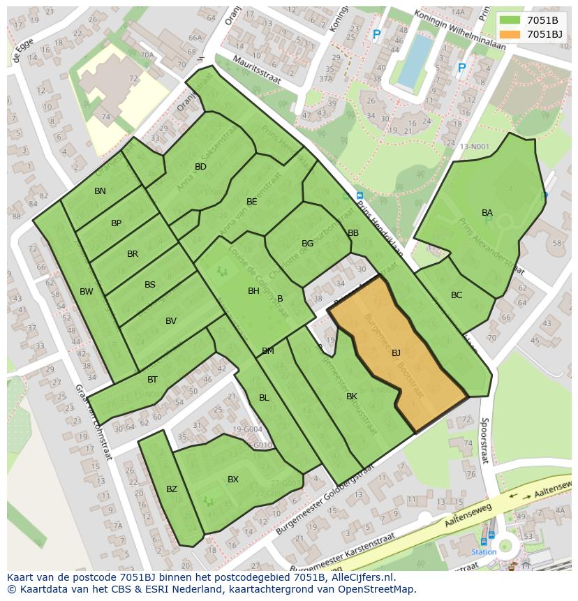 Afbeelding van het postcodegebied 7051 BJ op de kaart.
