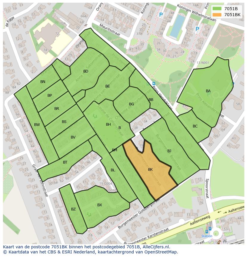 Afbeelding van het postcodegebied 7051 BK op de kaart.