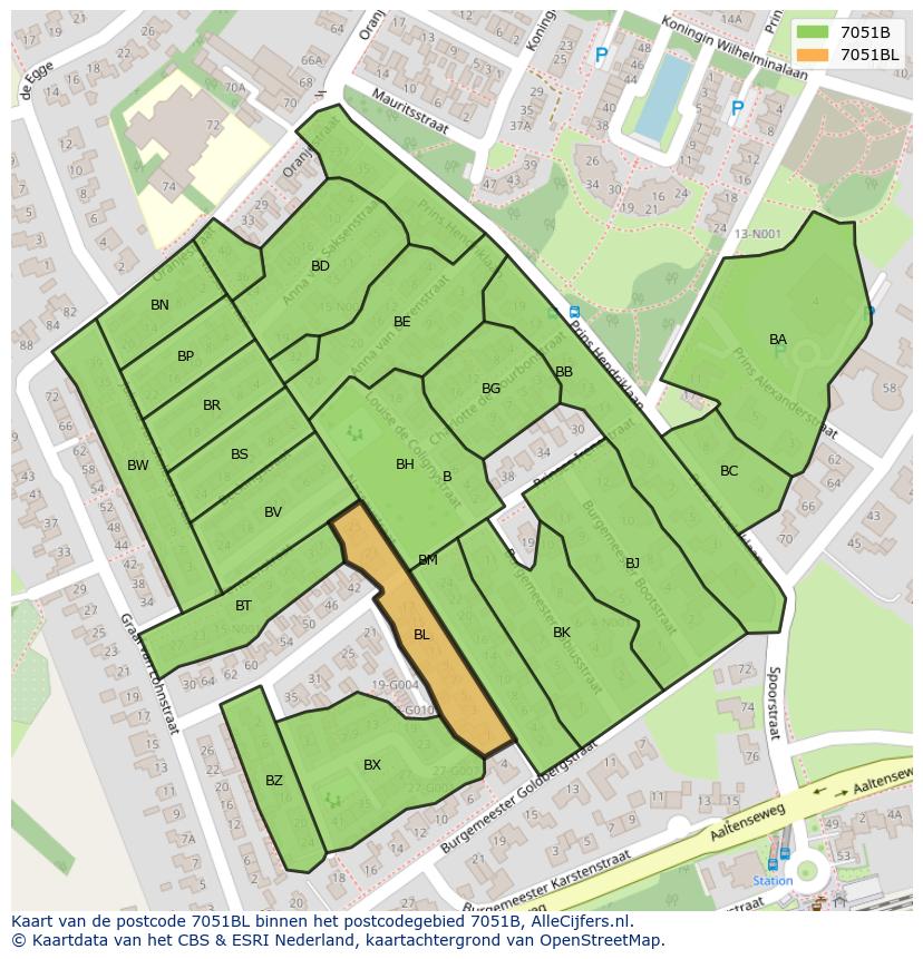 Afbeelding van het postcodegebied 7051 BL op de kaart.