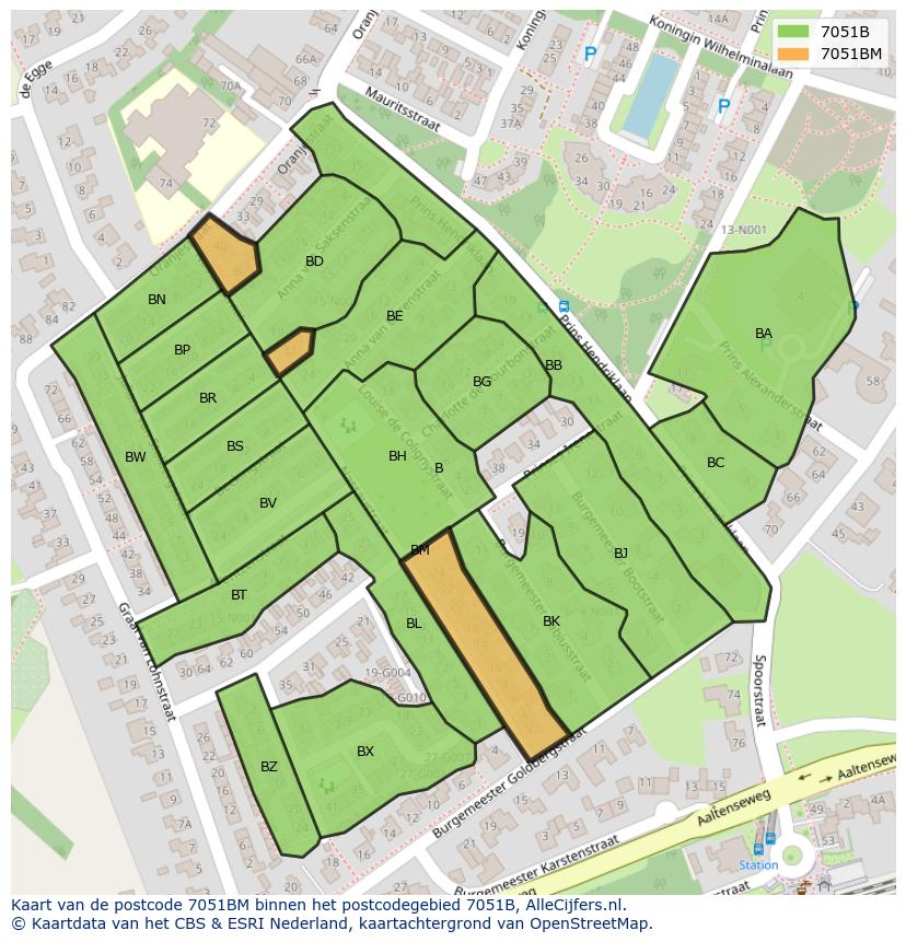 Afbeelding van het postcodegebied 7051 BM op de kaart.