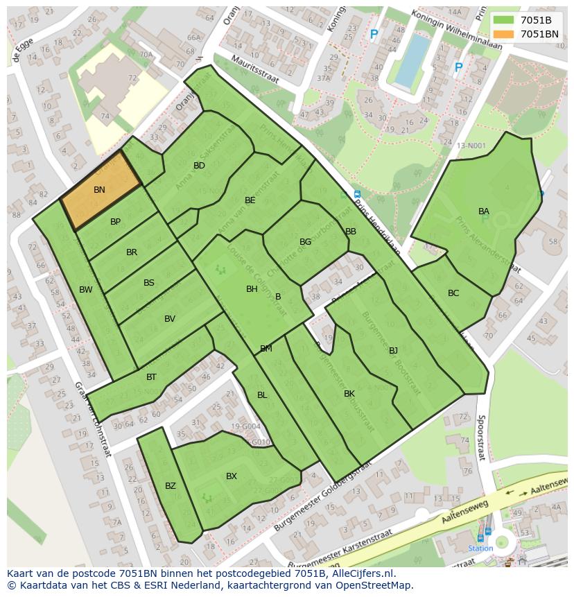 Afbeelding van het postcodegebied 7051 BN op de kaart.