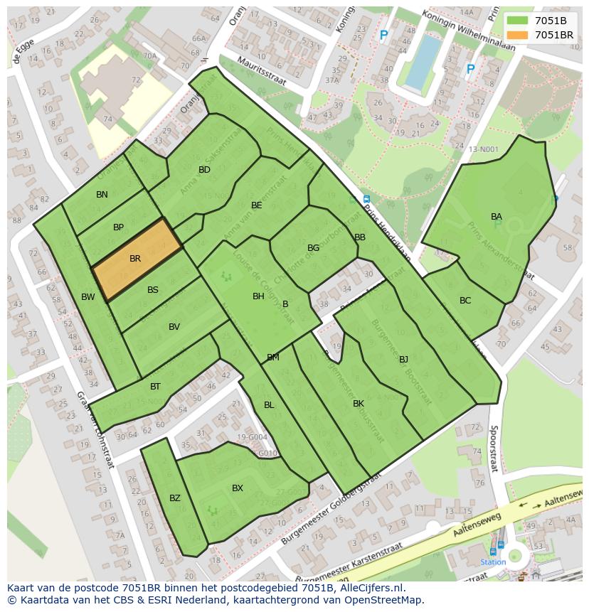 Afbeelding van het postcodegebied 7051 BR op de kaart.