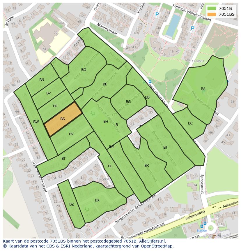 Afbeelding van het postcodegebied 7051 BS op de kaart.