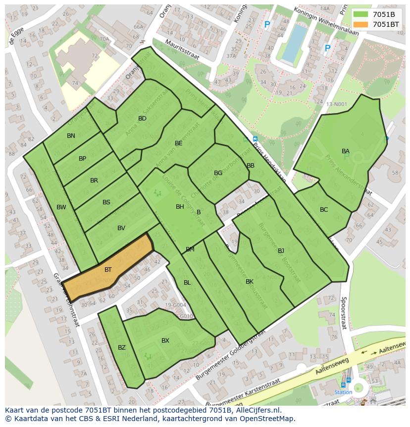 Afbeelding van het postcodegebied 7051 BT op de kaart.