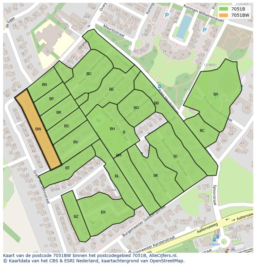 Afbeelding van het postcodegebied 7051 BW op de kaart.