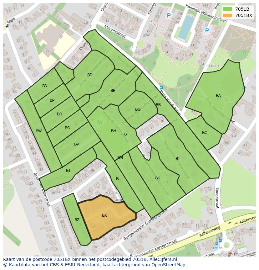 Afbeelding van het postcodegebied 7051 BX op de kaart.