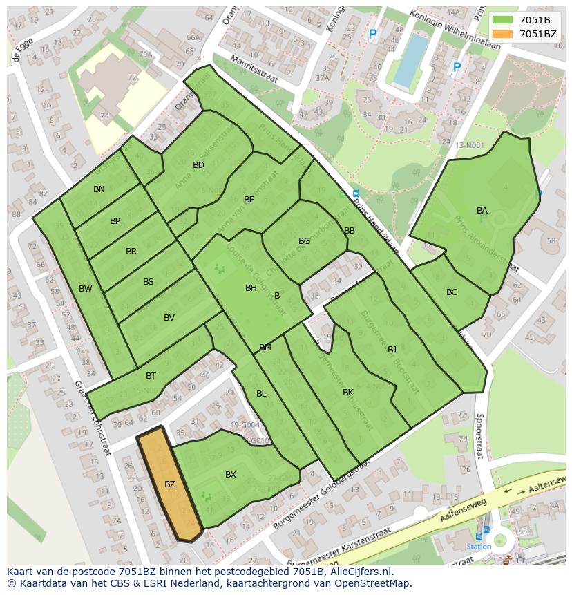 Afbeelding van het postcodegebied 7051 BZ op de kaart.