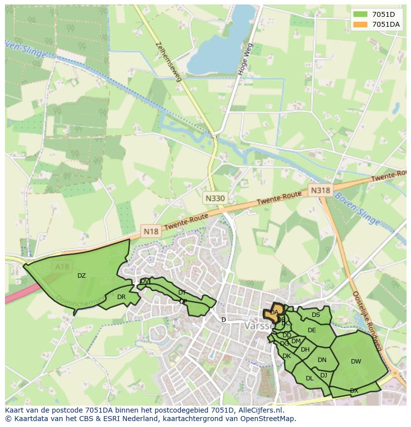 Afbeelding van het postcodegebied 7051 DA op de kaart.