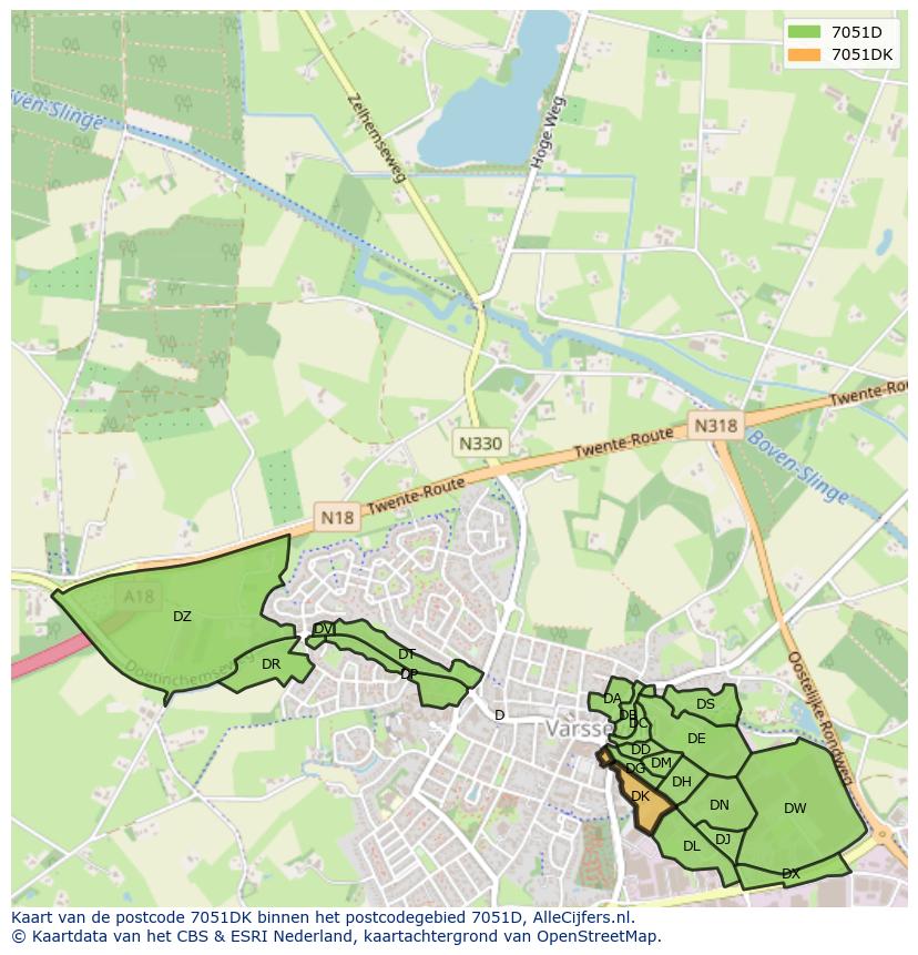 Afbeelding van het postcodegebied 7051 DK op de kaart.
