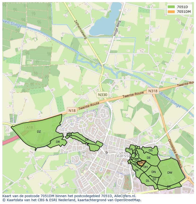 Afbeelding van het postcodegebied 7051 DM op de kaart.