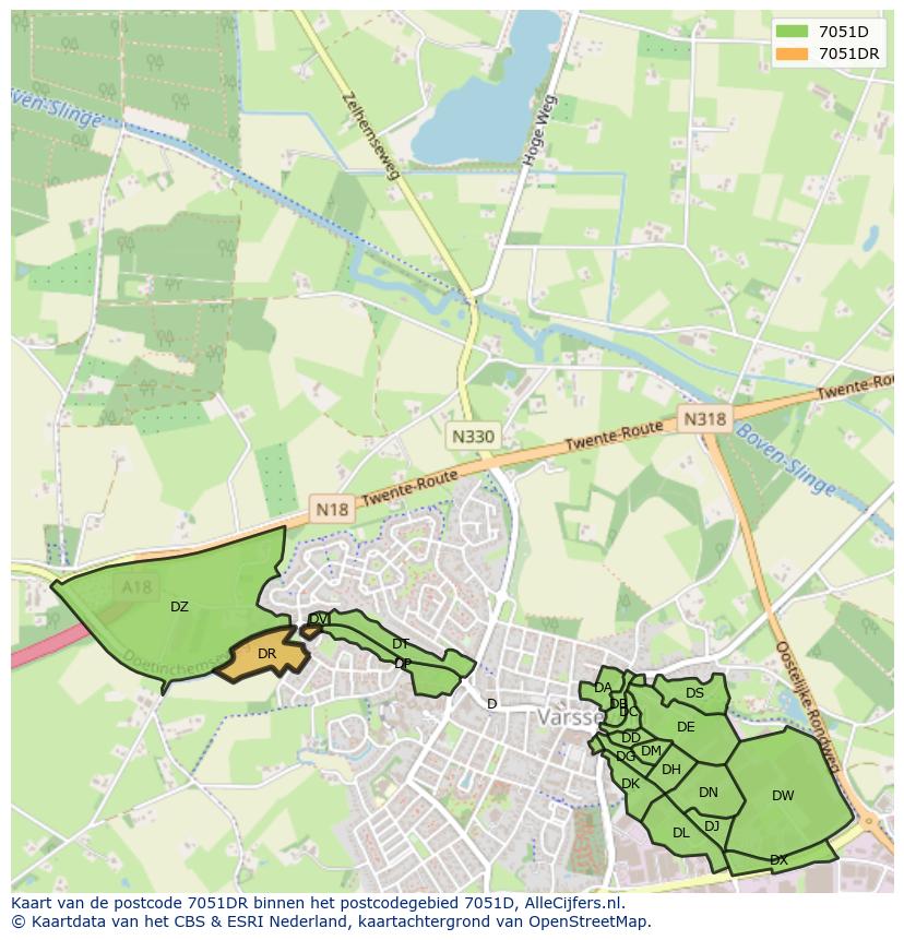 Afbeelding van het postcodegebied 7051 DR op de kaart.