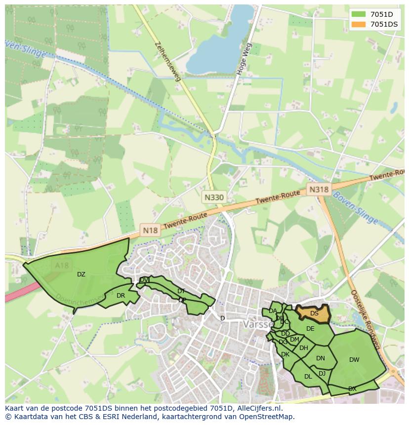 Afbeelding van het postcodegebied 7051 DS op de kaart.