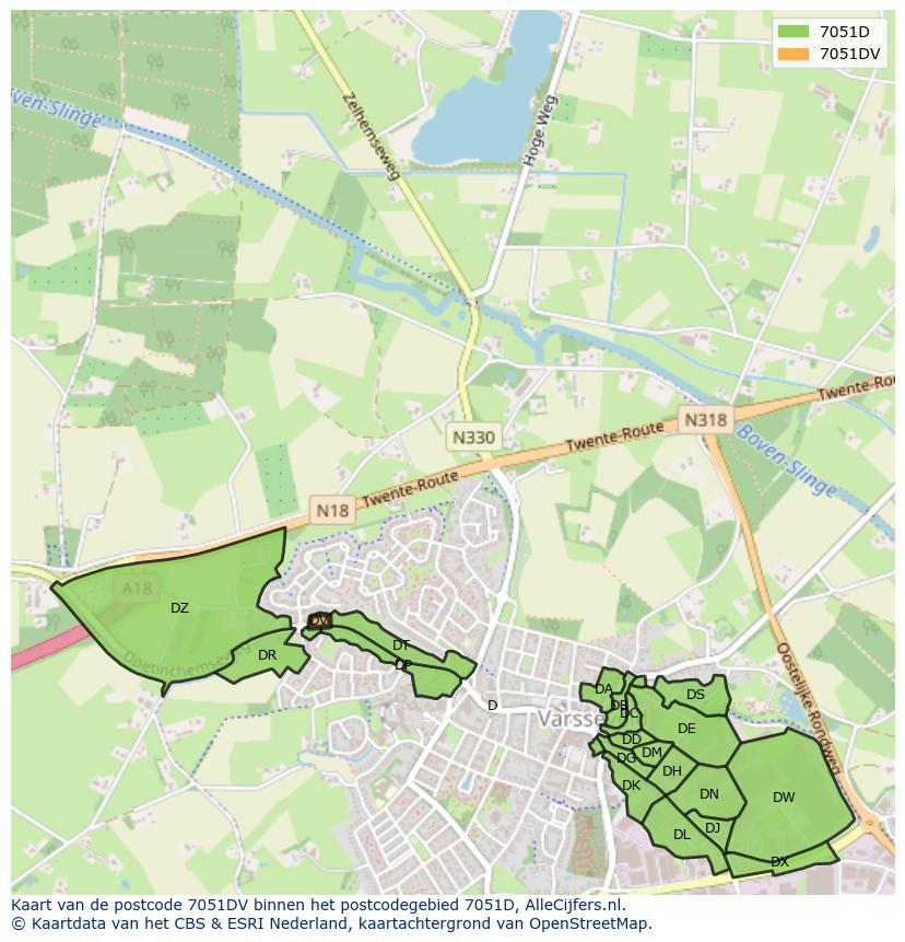 Afbeelding van het postcodegebied 7051 DV op de kaart.
