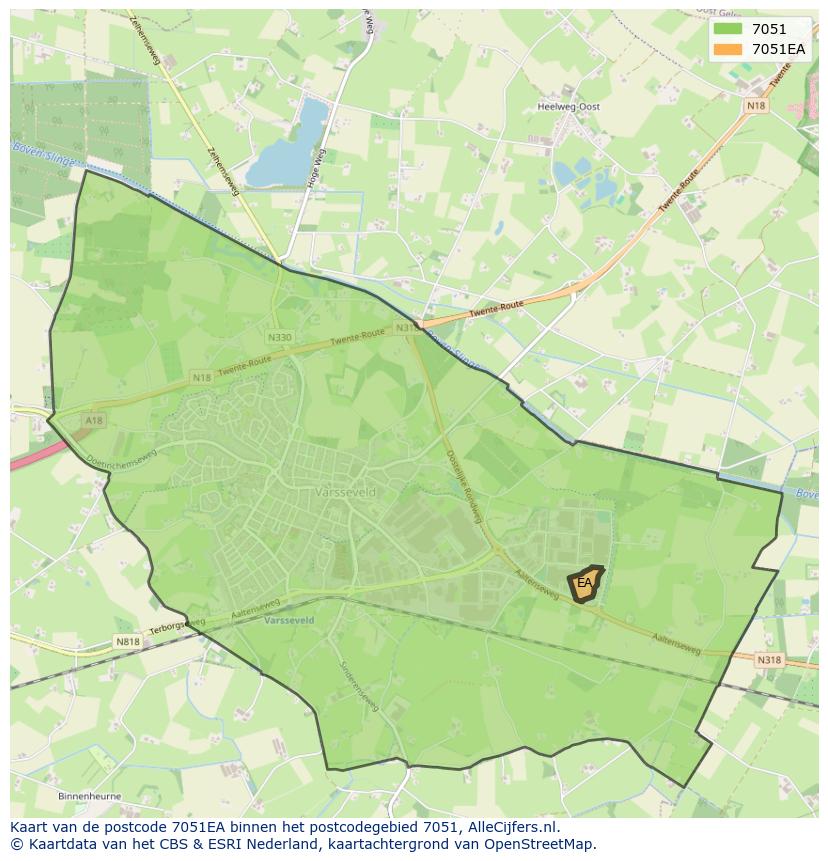 Afbeelding van het postcodegebied 7051 EA op de kaart.