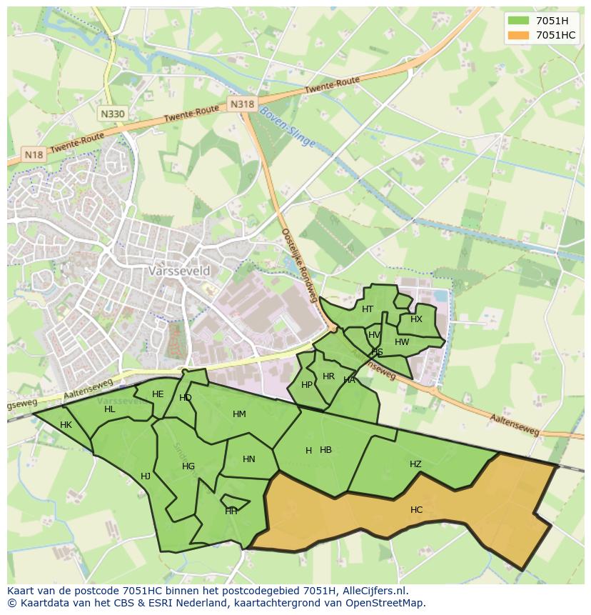 Afbeelding van het postcodegebied 7051 HC op de kaart.
