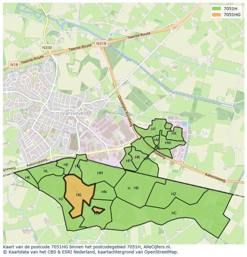 Afbeelding van het postcodegebied 7051 HG op de kaart.