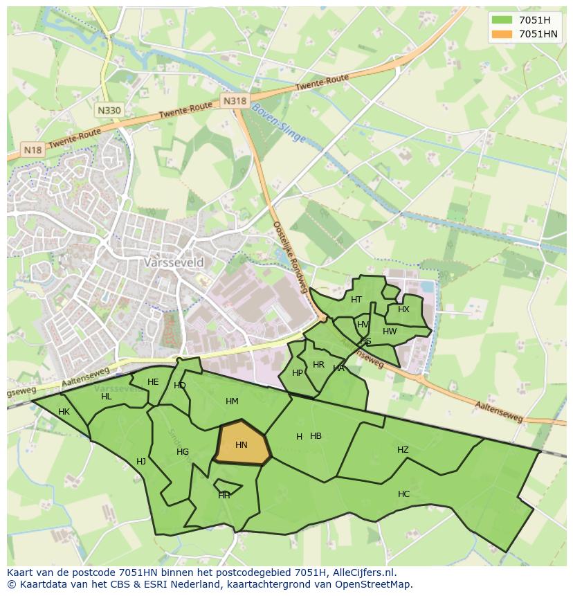 Afbeelding van het postcodegebied 7051 HN op de kaart.