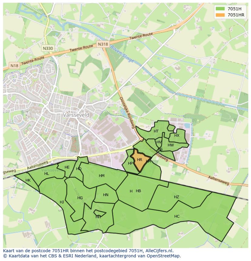 Afbeelding van het postcodegebied 7051 HR op de kaart.