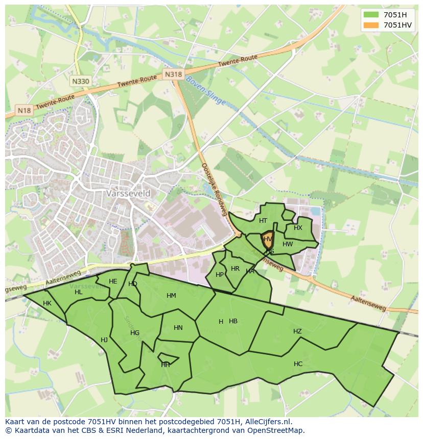 Afbeelding van het postcodegebied 7051 HV op de kaart.