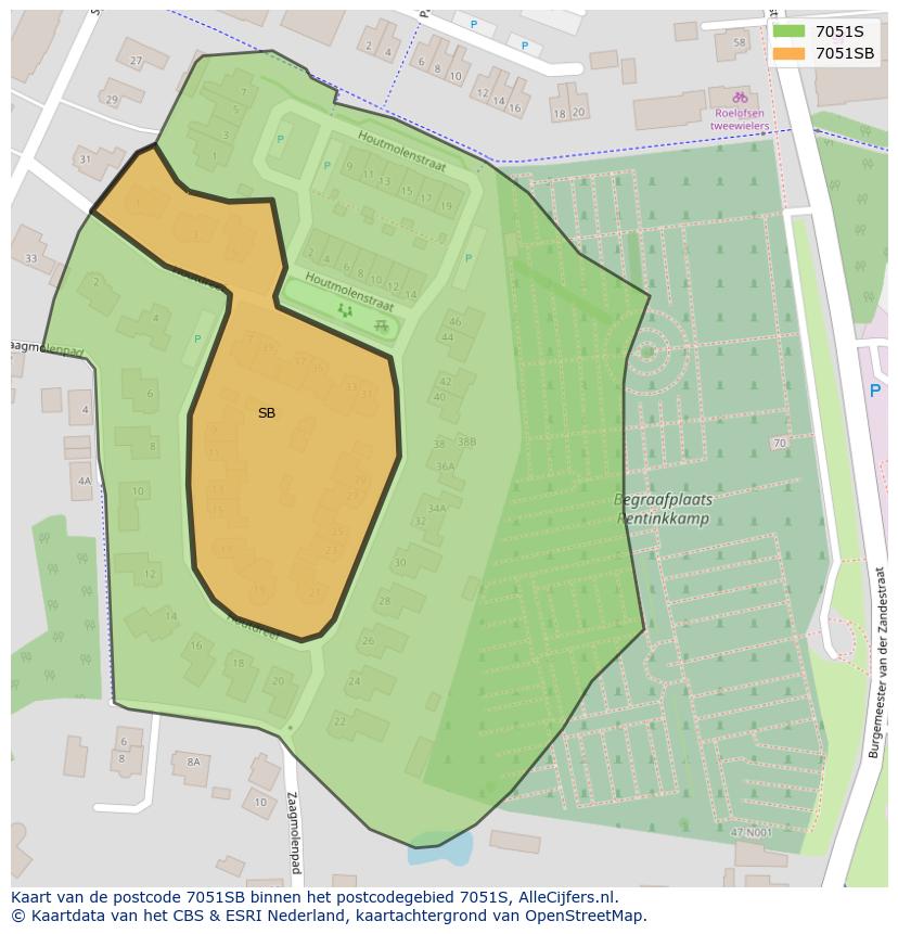 Afbeelding van het postcodegebied 7051 SB op de kaart.