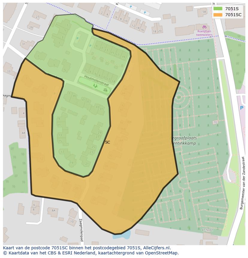 Afbeelding van het postcodegebied 7051 SC op de kaart.