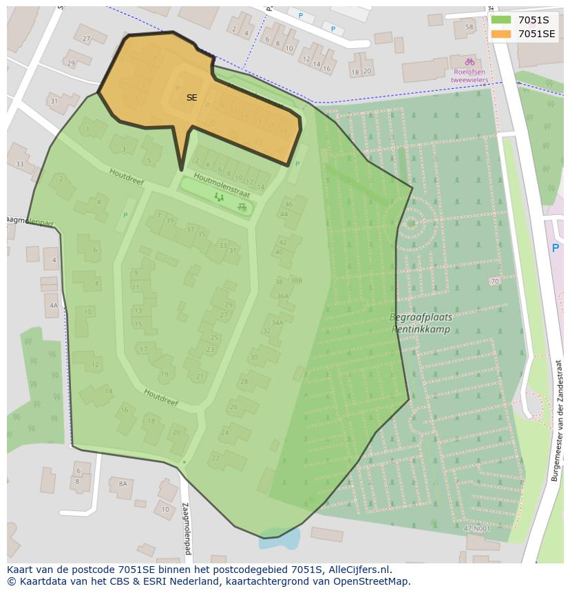 Afbeelding van het postcodegebied 7051 SE op de kaart.