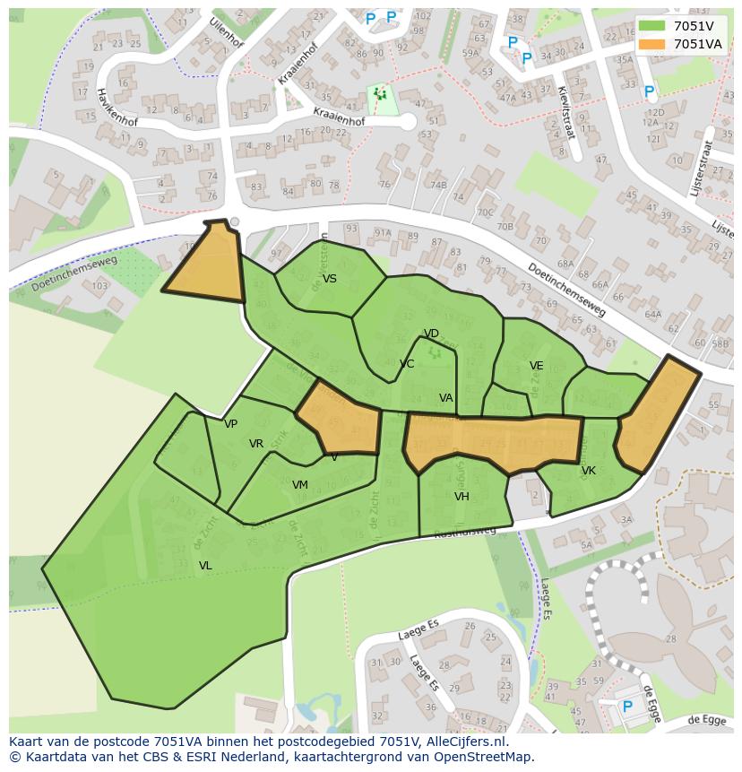 Afbeelding van het postcodegebied 7051 VA op de kaart.