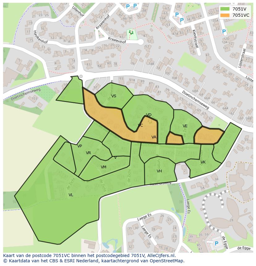 Afbeelding van het postcodegebied 7051 VC op de kaart.