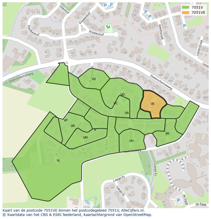 Afbeelding van het postcodegebied 7051 VE op de kaart.