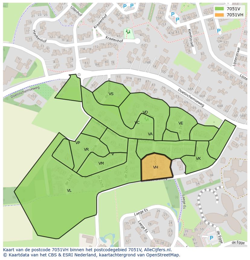 Afbeelding van het postcodegebied 7051 VH op de kaart.