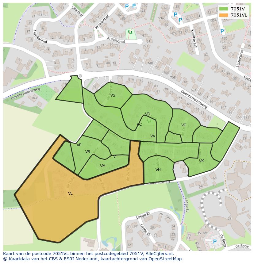 Afbeelding van het postcodegebied 7051 VL op de kaart.