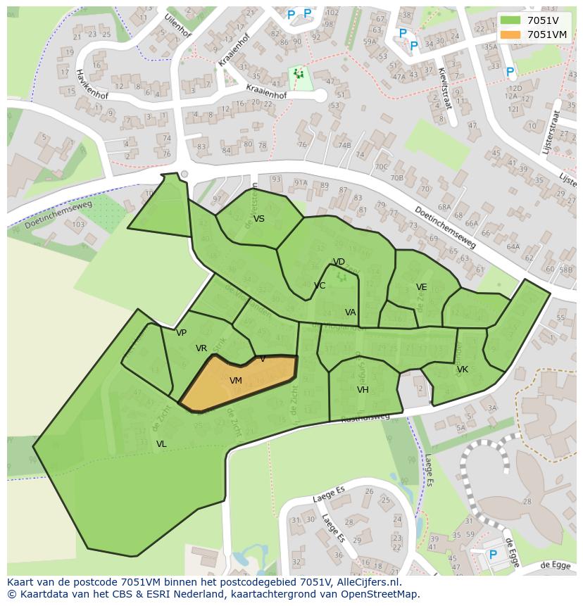 Afbeelding van het postcodegebied 7051 VM op de kaart.