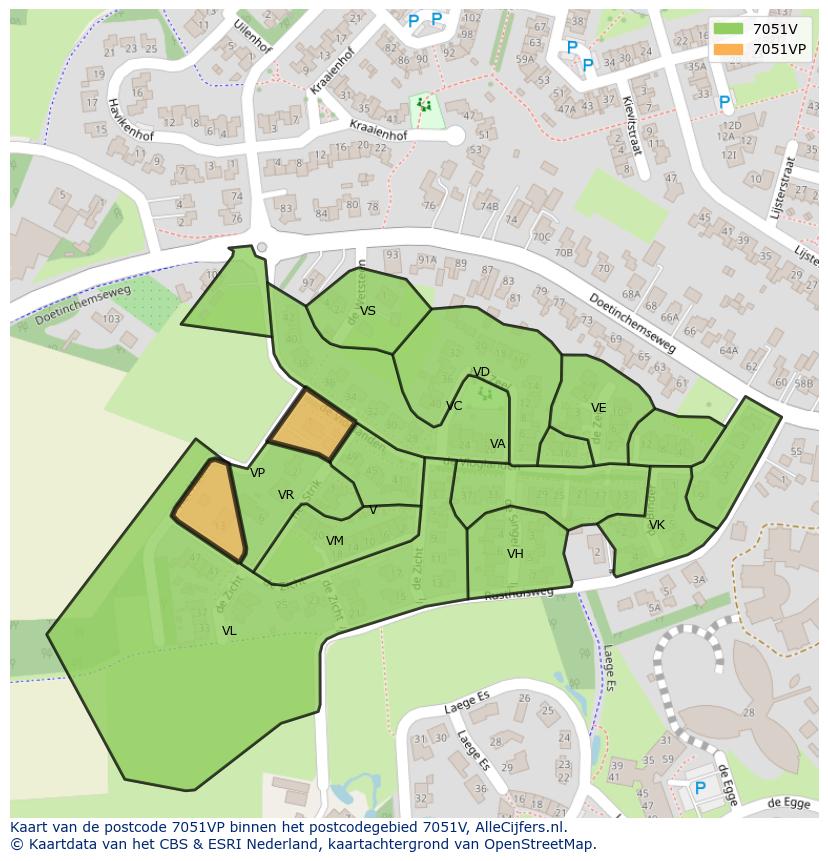 Afbeelding van het postcodegebied 7051 VP op de kaart.