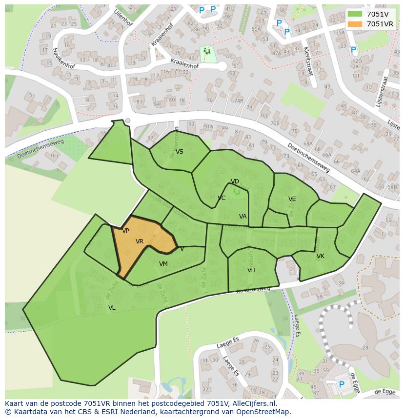 Afbeelding van het postcodegebied 7051 VR op de kaart.