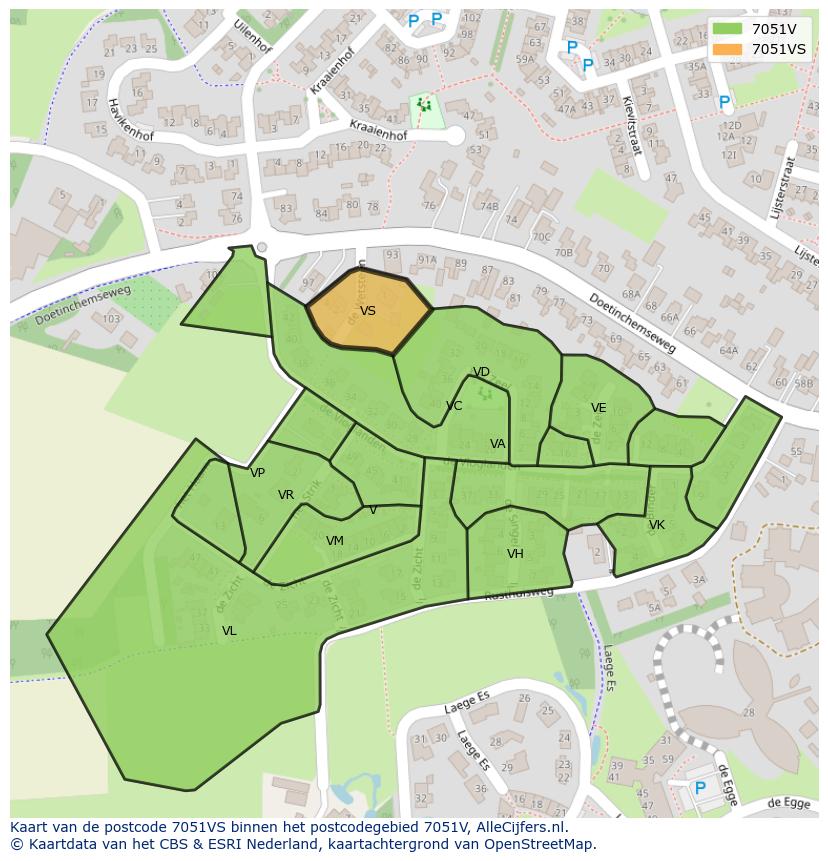 Afbeelding van het postcodegebied 7051 VS op de kaart.