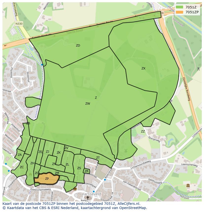 Afbeelding van het postcodegebied 7051 ZP op de kaart.