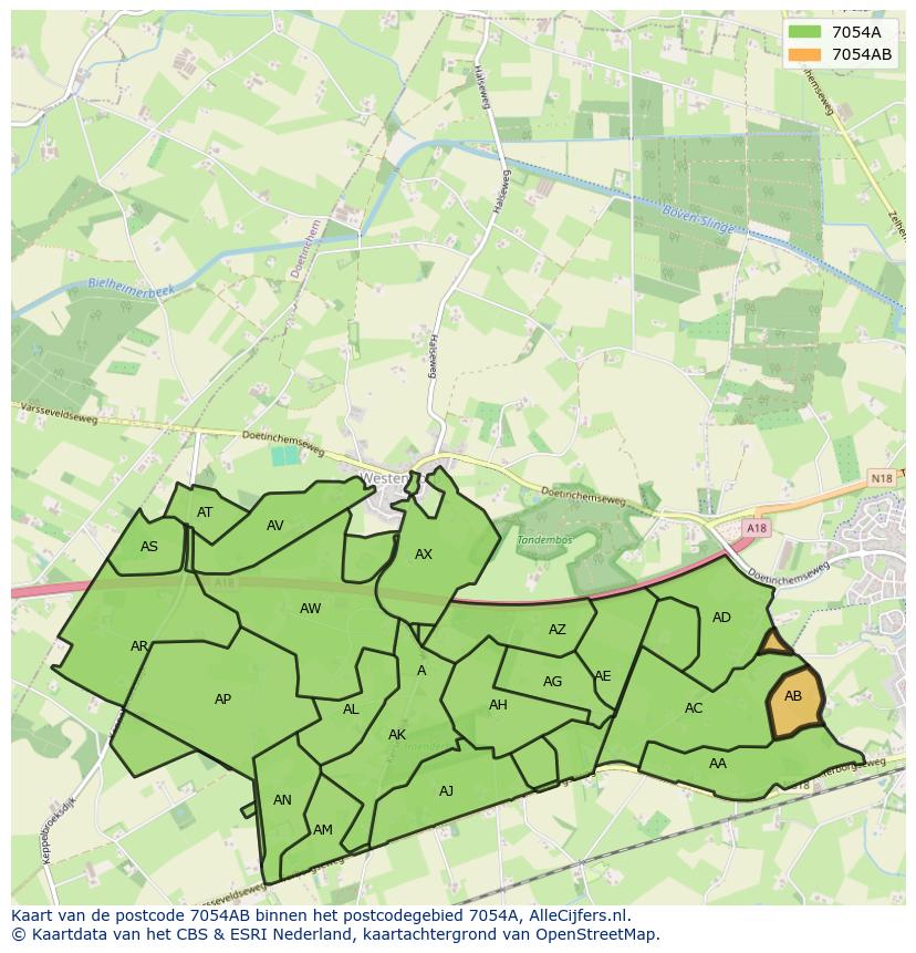 Afbeelding van het postcodegebied 7054 AB op de kaart.