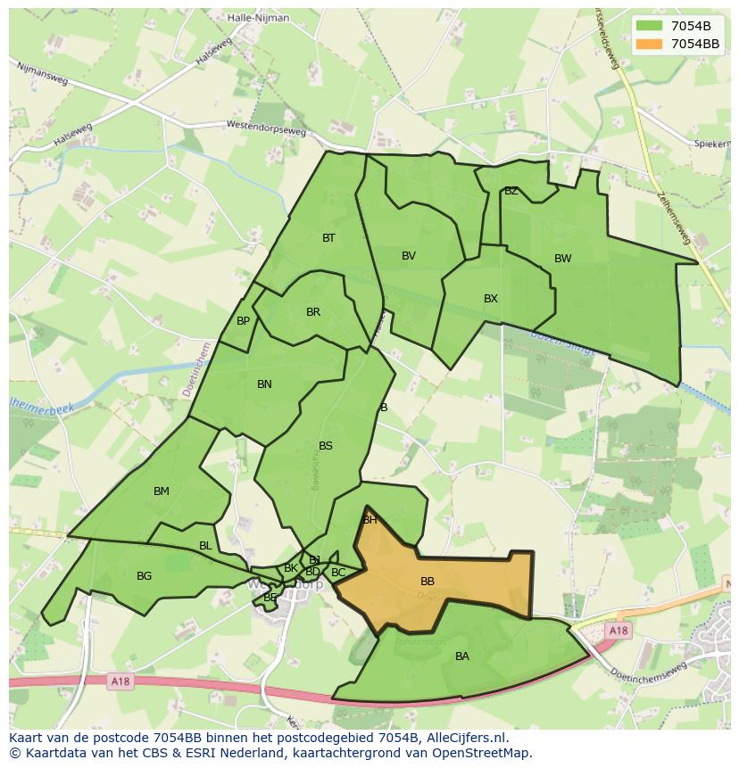 Afbeelding van het postcodegebied 7054 BB op de kaart.