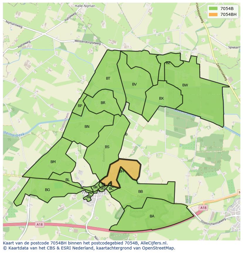 Afbeelding van het postcodegebied 7054 BH op de kaart.