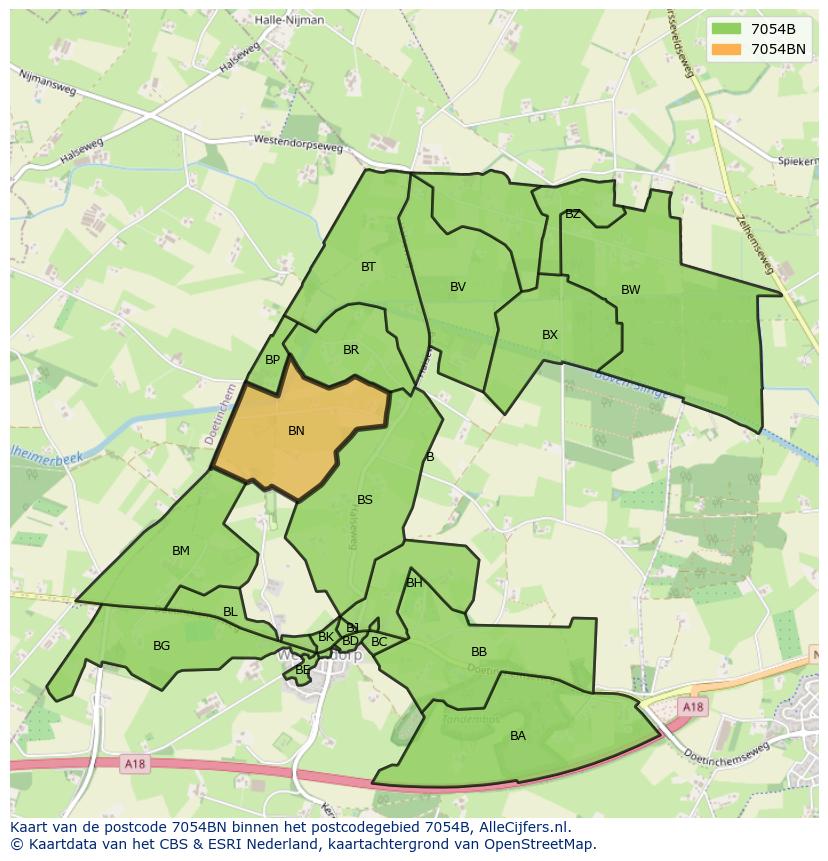 Afbeelding van het postcodegebied 7054 BN op de kaart.