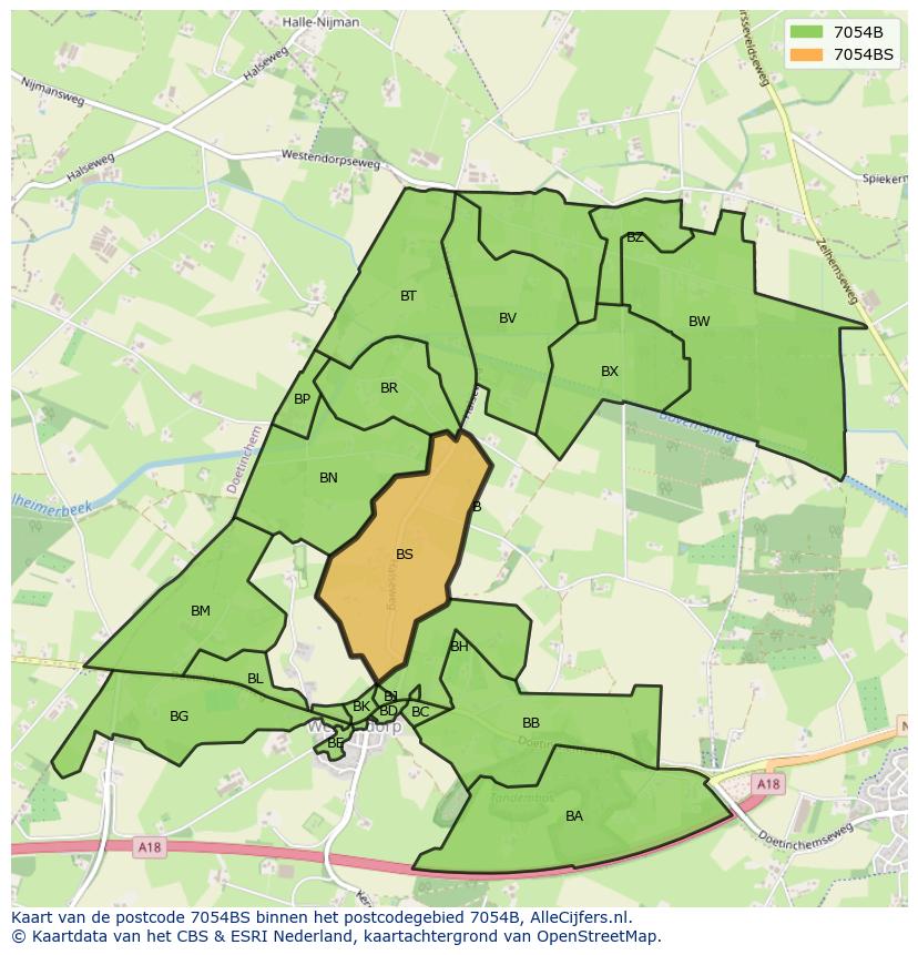 Afbeelding van het postcodegebied 7054 BS op de kaart.