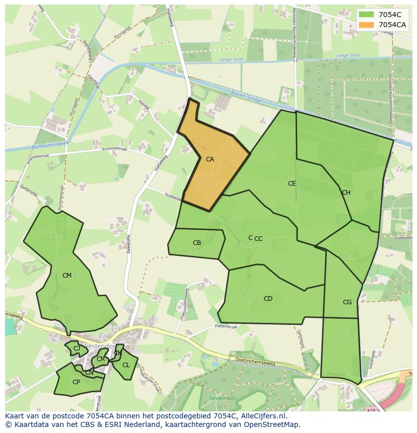 Afbeelding van het postcodegebied 7054 CA op de kaart.