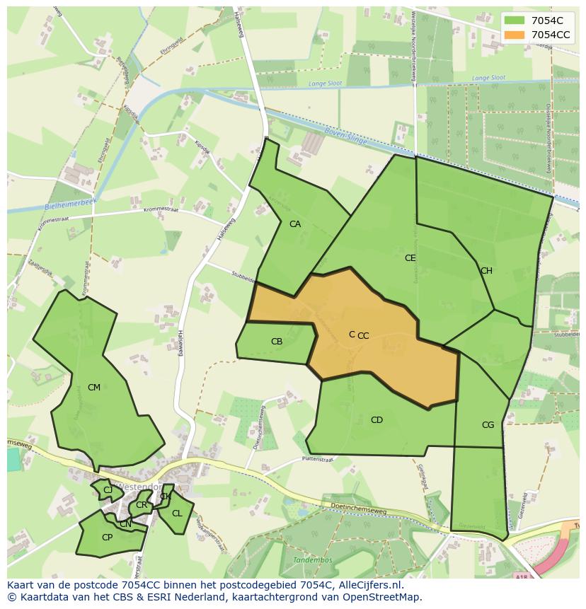 Afbeelding van het postcodegebied 7054 CC op de kaart.