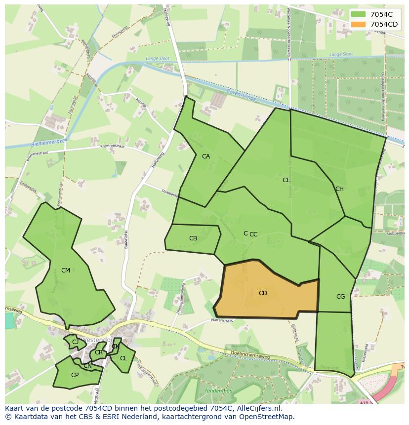 Afbeelding van het postcodegebied 7054 CD op de kaart.
