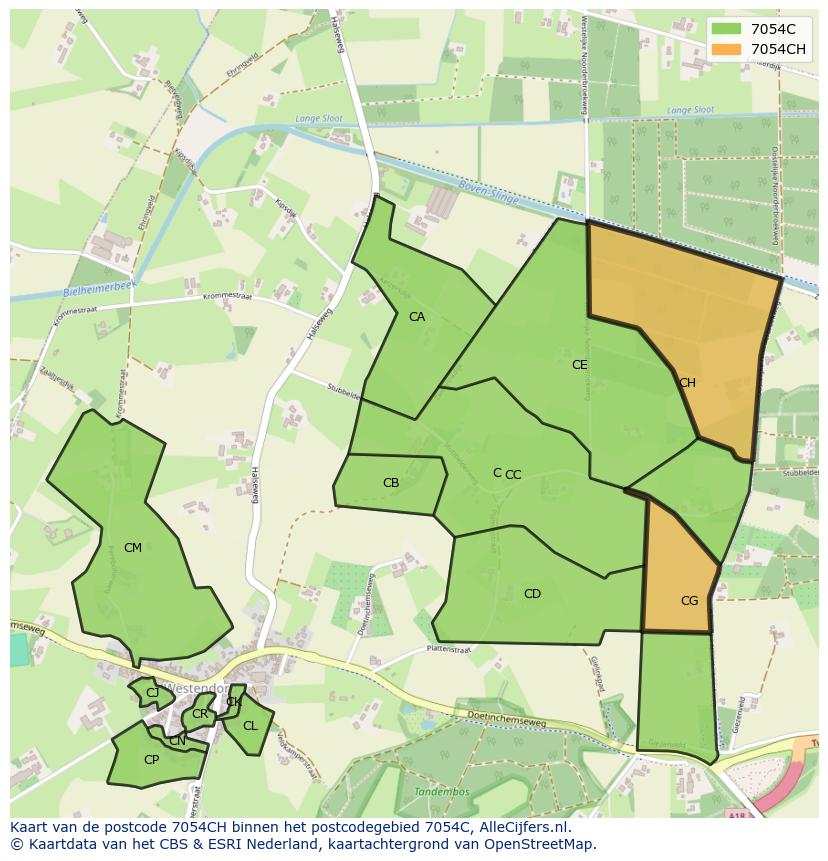 Afbeelding van het postcodegebied 7054 CH op de kaart.