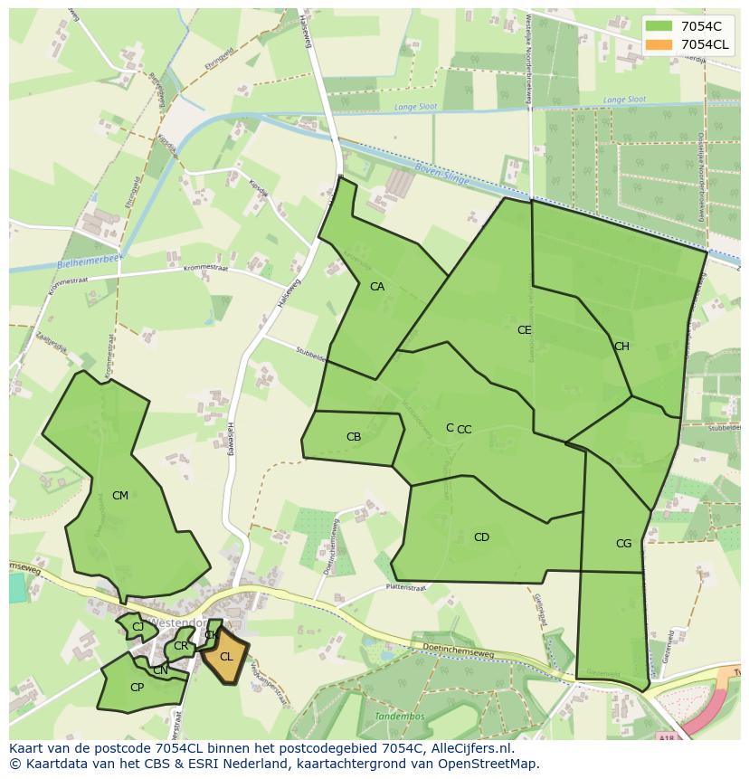 Afbeelding van het postcodegebied 7054 CL op de kaart.